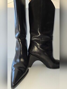 Coperni Bridge Cowboy Black Calf Leather Pointed Toe Leather Boots